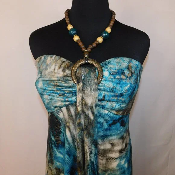 R&M Richards Petite Maxi Dress Halter Style With Beaded Halter Size PXL - Picture 2 of 13